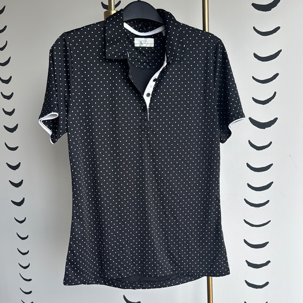 NWT Callaway Women’s Golf Top Shirt Black/White Polka Dots